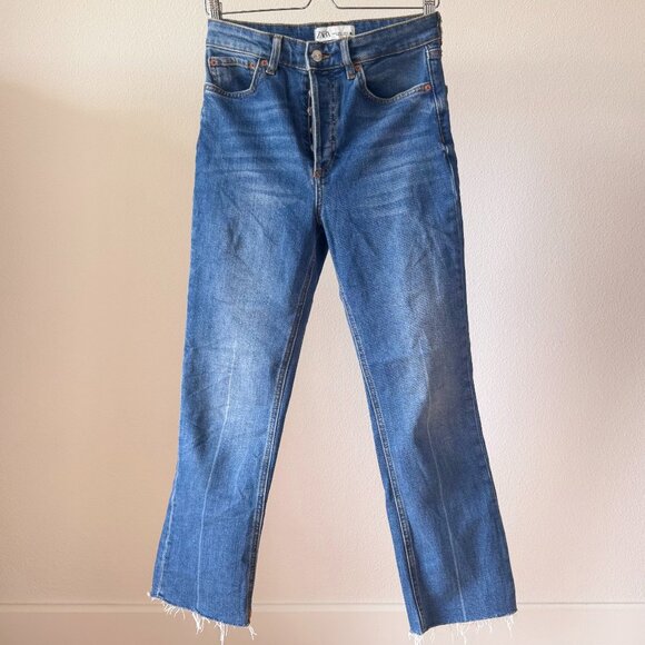 ZARA Beamy Blue Raw Hem Flare Jeans | Size 4 / 36 | High Waist | Rare Wash - Picture 3 of 14